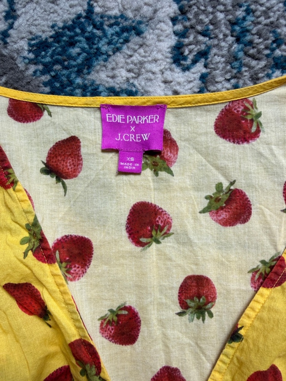 Yellow Strawberry-Print Women's Swim Coverup Tunic x Edie Parker - Picture 2 of 4